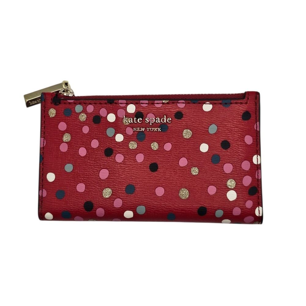 Kate Spade Cameron Street Confetti Dot Stacy Red Multicolor Slim Wallet